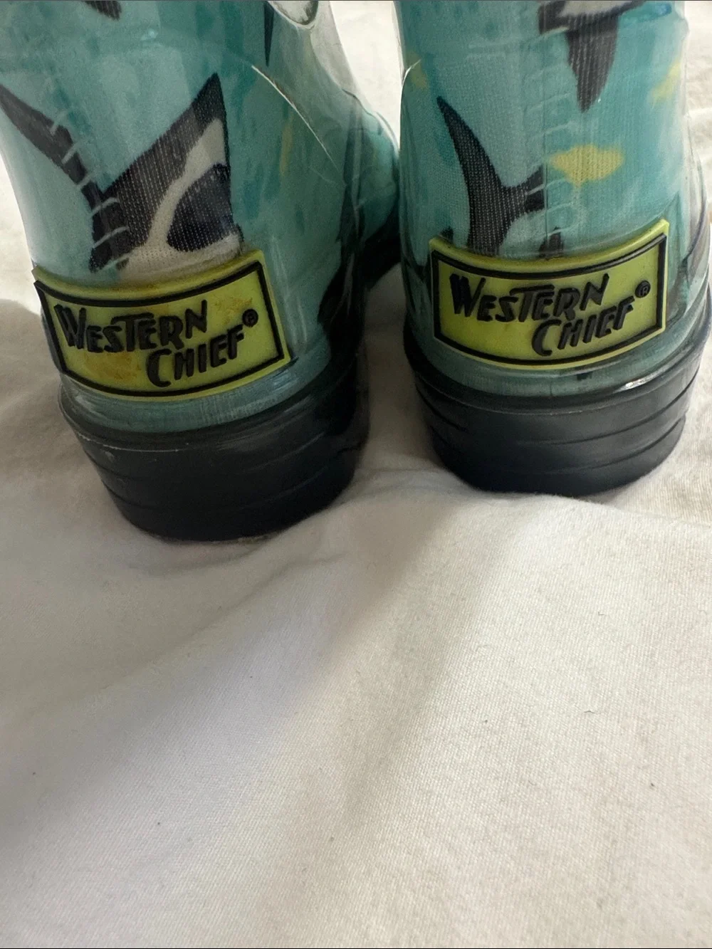 Western Chief Aqua Shark Print Kids Rain Boots